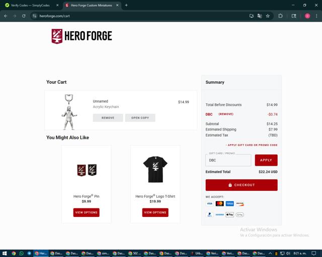 Hero Forge checkout page showing Hero Forge promo code box | Screenshot taken by SimplyCodes community member on Aug 28, 2025