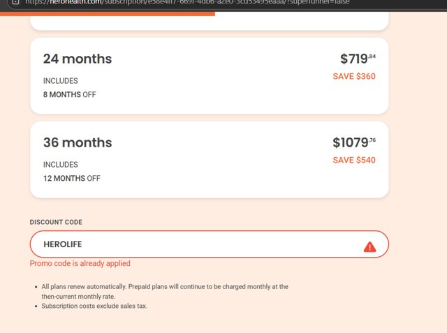 Hero Health checkout page showing Hero Health promo code box | Screenshot taken by SimplyCodes community member on Jul 19, 2025