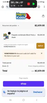 HONEYKIDDO10 coupon verification screenshot