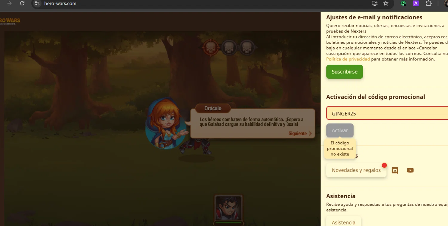 Hero Wars promo code screenshot showing code GINGER25 applied at Hero Wars checkout page. Uploaded by SimplyCodes community member WiseLegend5590 on Sep 15, 2025