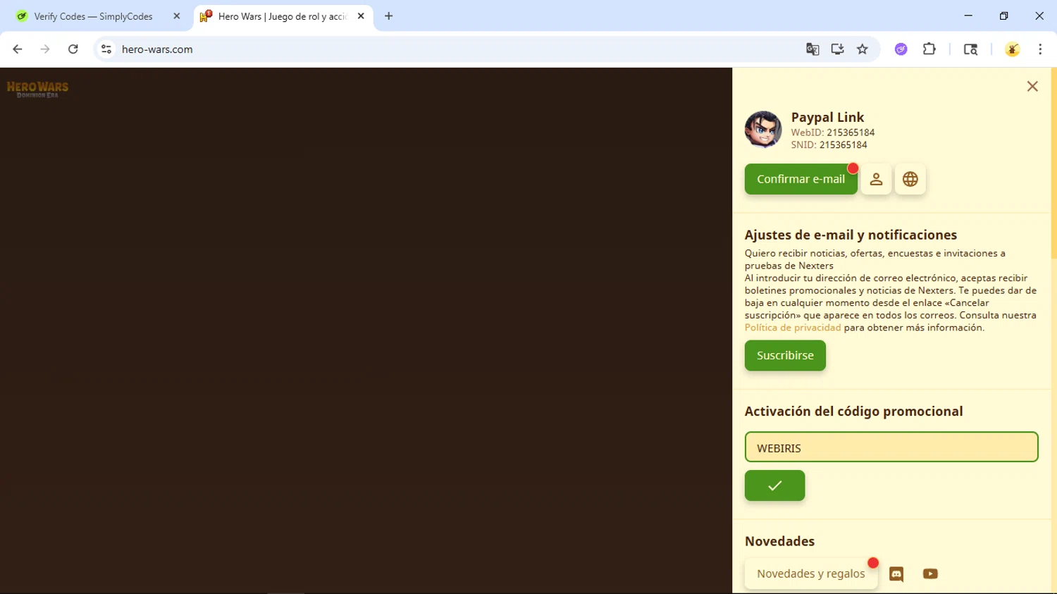 Hero Wars checkout page showing Hero Wars promo code box | Screenshot taken by SimplyCodes community member on Feb 15, 2026