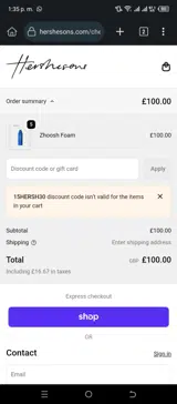 15HERSH30 coupon verification screenshot