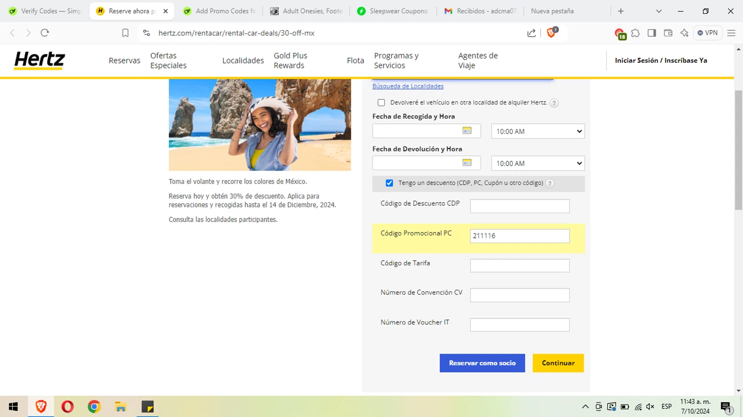 where to use Hertz promo code box