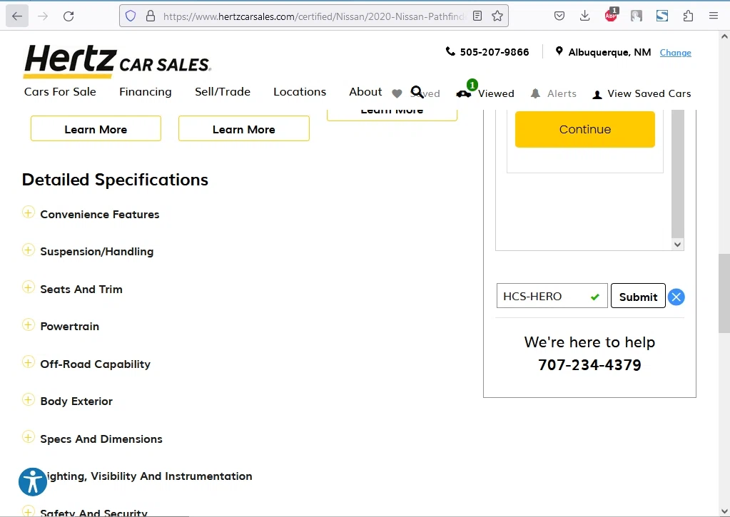 where to use Hertz Car Sales promo code box