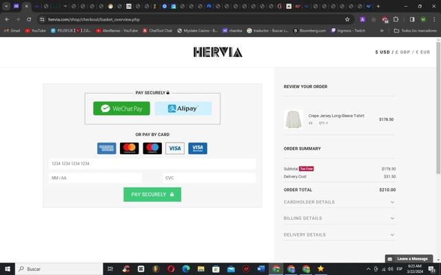 Hervia checkout page showing Hervia discount code box | Screenshot taken by SimplyCodes community member on Mar 22, 2024