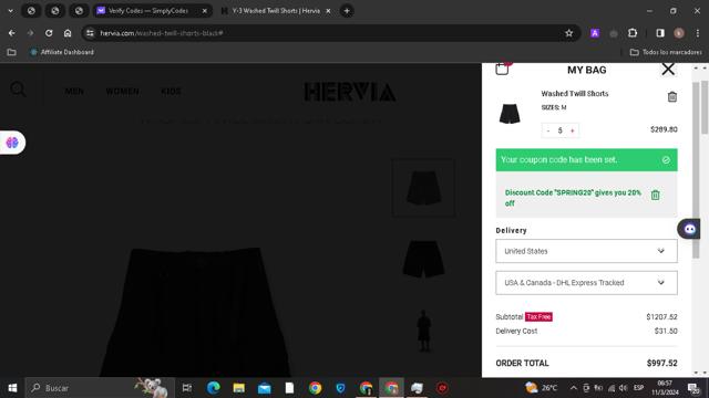 Hervia checkout page showing Hervia discount code box | Screenshot taken by SimplyCodes community member on Mar 11, 2024