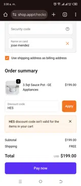 HES coupon verification screenshot