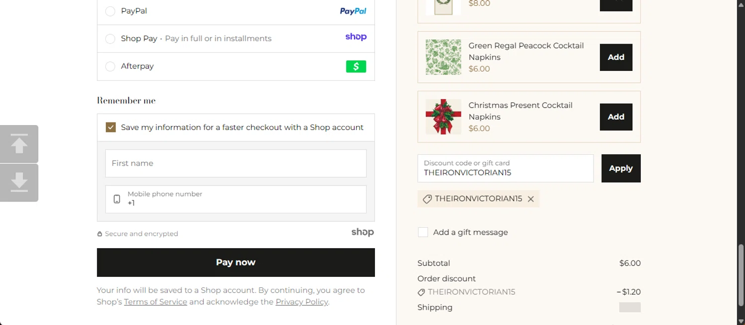Hester & Cook promo code screenshot showing code THEIRONVICTORIAN15 applied at Hester & Cook checkout page. Uploaded by SimplyCodes community member 111111 on Nov 22, 2025