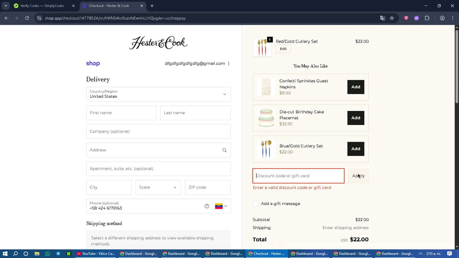 Hester & Cook promo code screenshot showing code COTTAGEJOURNAL applied at Hester & Cook checkout page. Uploaded by SimplyCodes community member MoneyPilot9165 on Nov 9, 2025