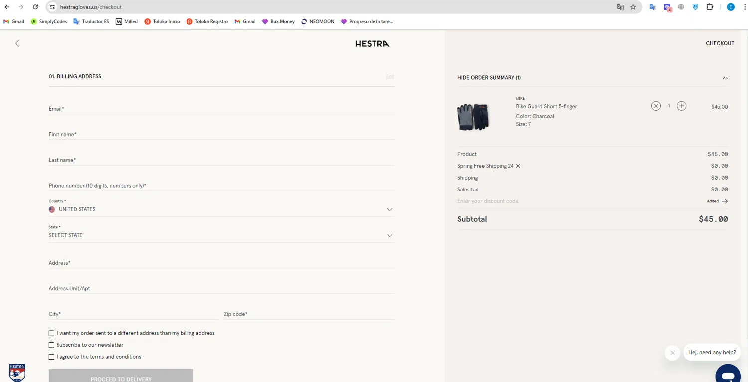 Hestra Gloves checkout page showing Hestra Gloves discount code box | Screenshot taken by SimplyCodes community member on Apr 24, 2024