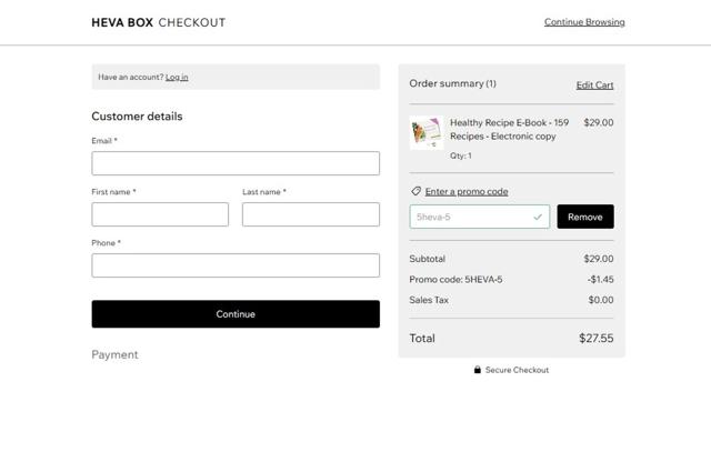 HEVA checkout page showing HEVA promo code box | Screenshot taken by SimplyCodes community member on Jul 31, 2025