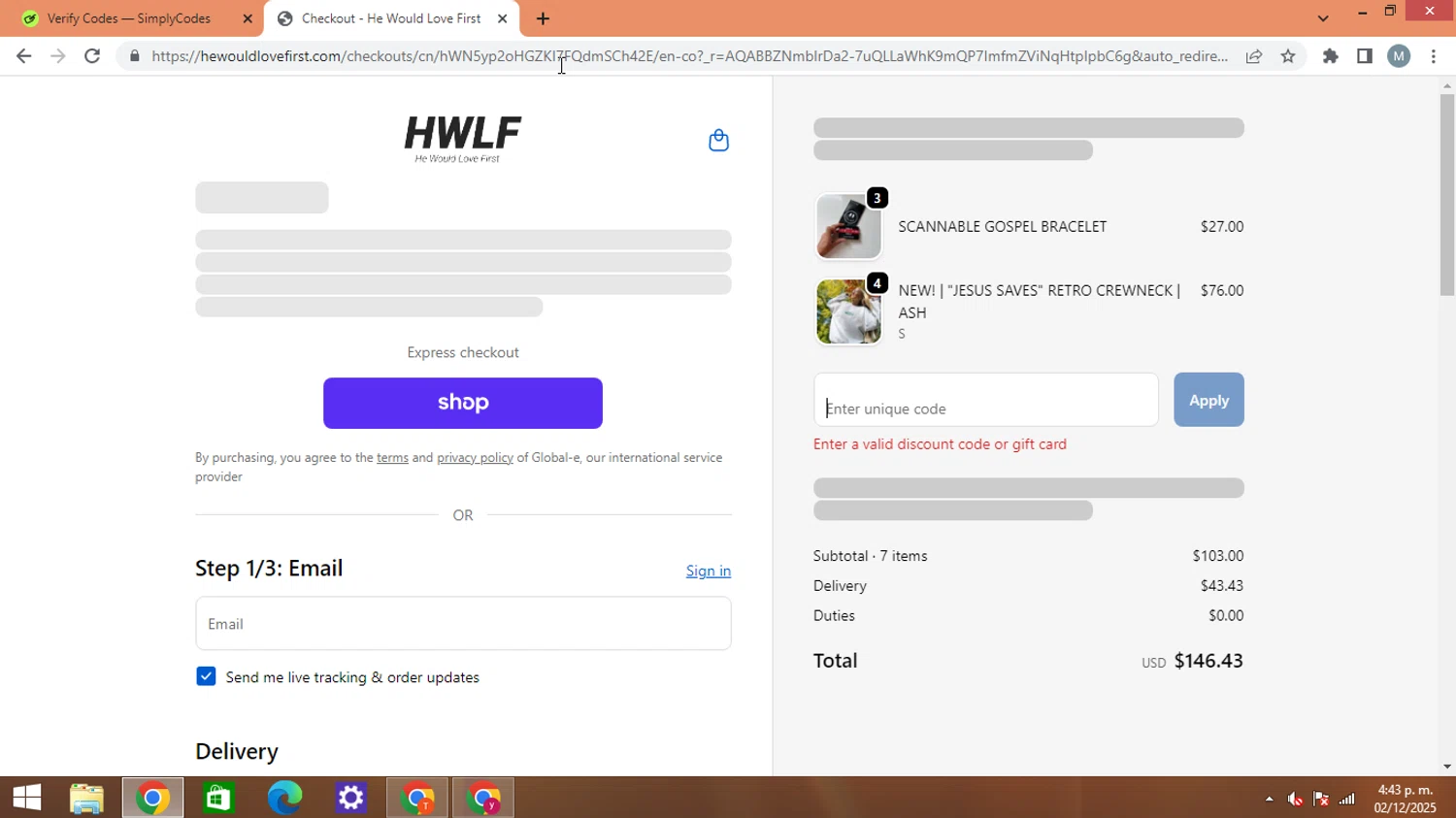 He Would Love First discount code screenshot showing code FAM20 applied at He Would Love First checkout page. Uploaded by SimplyCodes community member AJOTAA on Dec 2, 2025