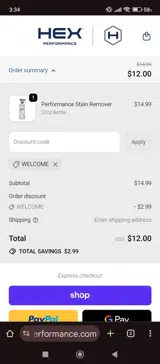 WELCOME coupon verification screenshot