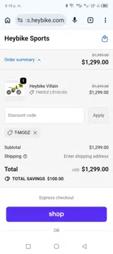 Heybike Sports coupon verification screenshot