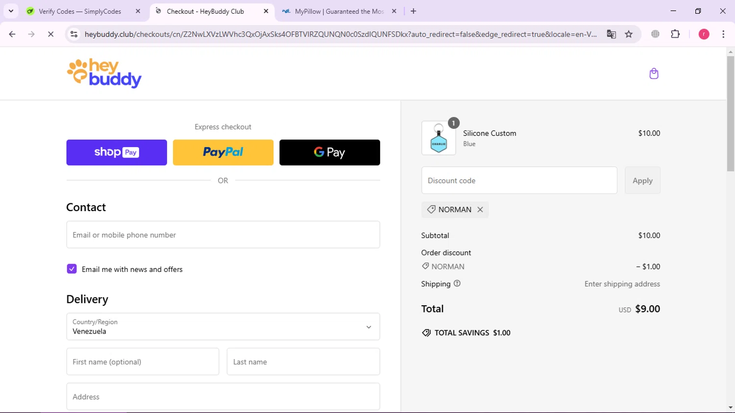 HeyBuddy discount code screenshot showing code NORMAN applied at HeyBuddy checkout page. Uploaded by SimplyCodes community member Ronny50 on Feb 4, 2025