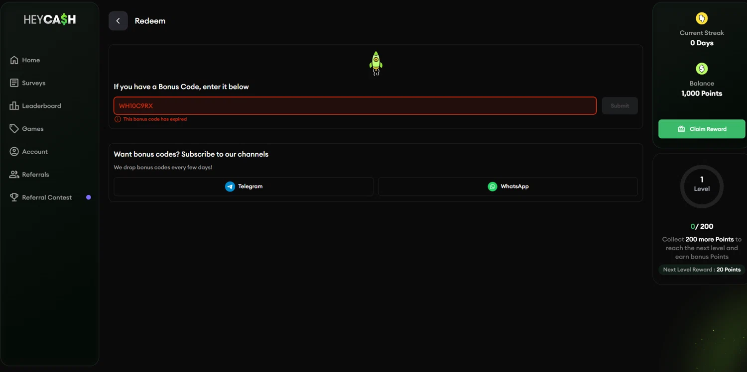 Hey Cash promo code screenshot showing code WH10C9RX applied at Hey Cash checkout page. Uploaded by SimplyCodes community member SmartChaser6420 on Nov 24, 2025