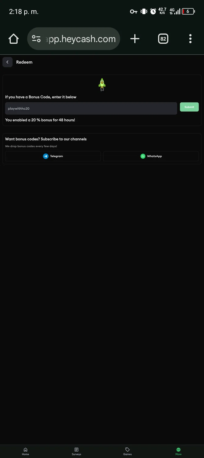Hey Cash promo code screenshot showing code playwithhc20 applied at Hey Cash checkout page. Uploaded by SimplyCodes community member Bernado on Jan 13, 2026