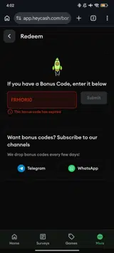 Hey Cash coupon verification screenshot