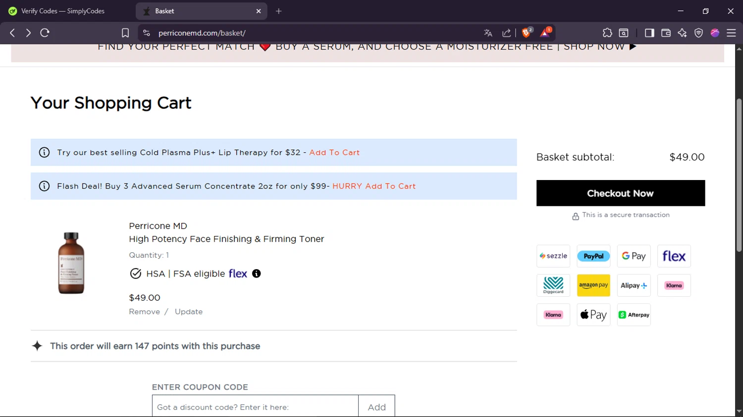 Hey Cash promo code screenshot showing code klm72dbq applied at Hey Cash checkout page. Uploaded by SimplyCodes community member ScanPhoenix3549 on Feb 6, 2026