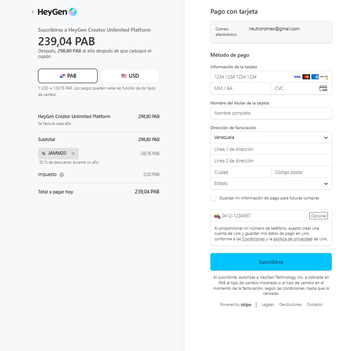 HeyGen discount code screenshot showing code JAMM20 applied at HeyGen checkout page. Uploaded by SimplyCodes community member reggiesmith on Jan 2, 2026