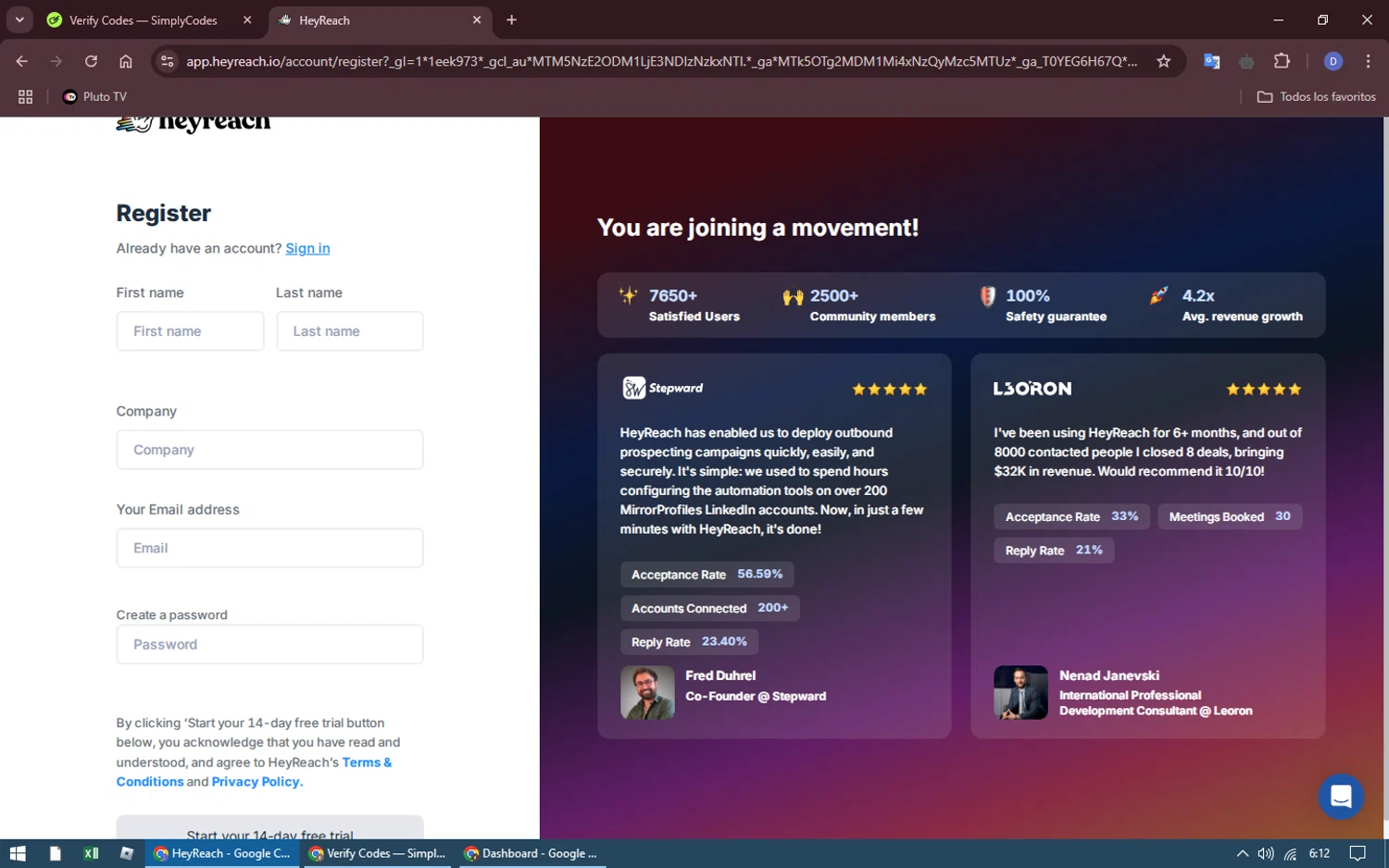 HeyReach checkout page showing HeyReach coupon code box | Screenshot taken by SimplyCodes community member on Mar 19, 2025