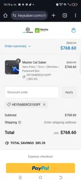 HEYSABERCS10OFF coupon verification screenshot