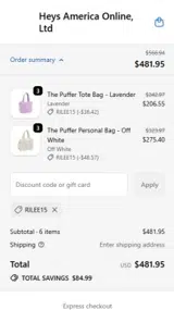RILEE15 coupon verification screenshot