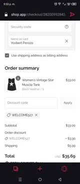 WELCOME527 coupon verification screenshot