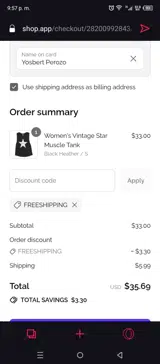FREESHIPPING coupon verification screenshot