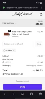 Love15 coupon verification screenshot