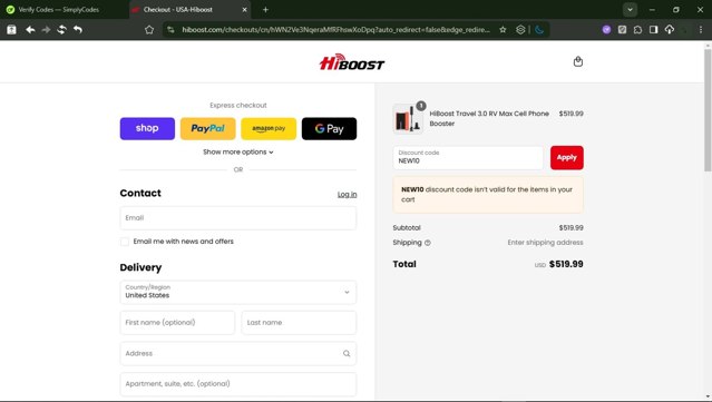 Hiboost checkout page showing Hiboost coupon code box | Screenshot taken by SimplyCodes community member on Sep 2, 2025