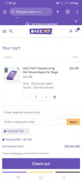 Hiccpet100 coupon verification screenshot