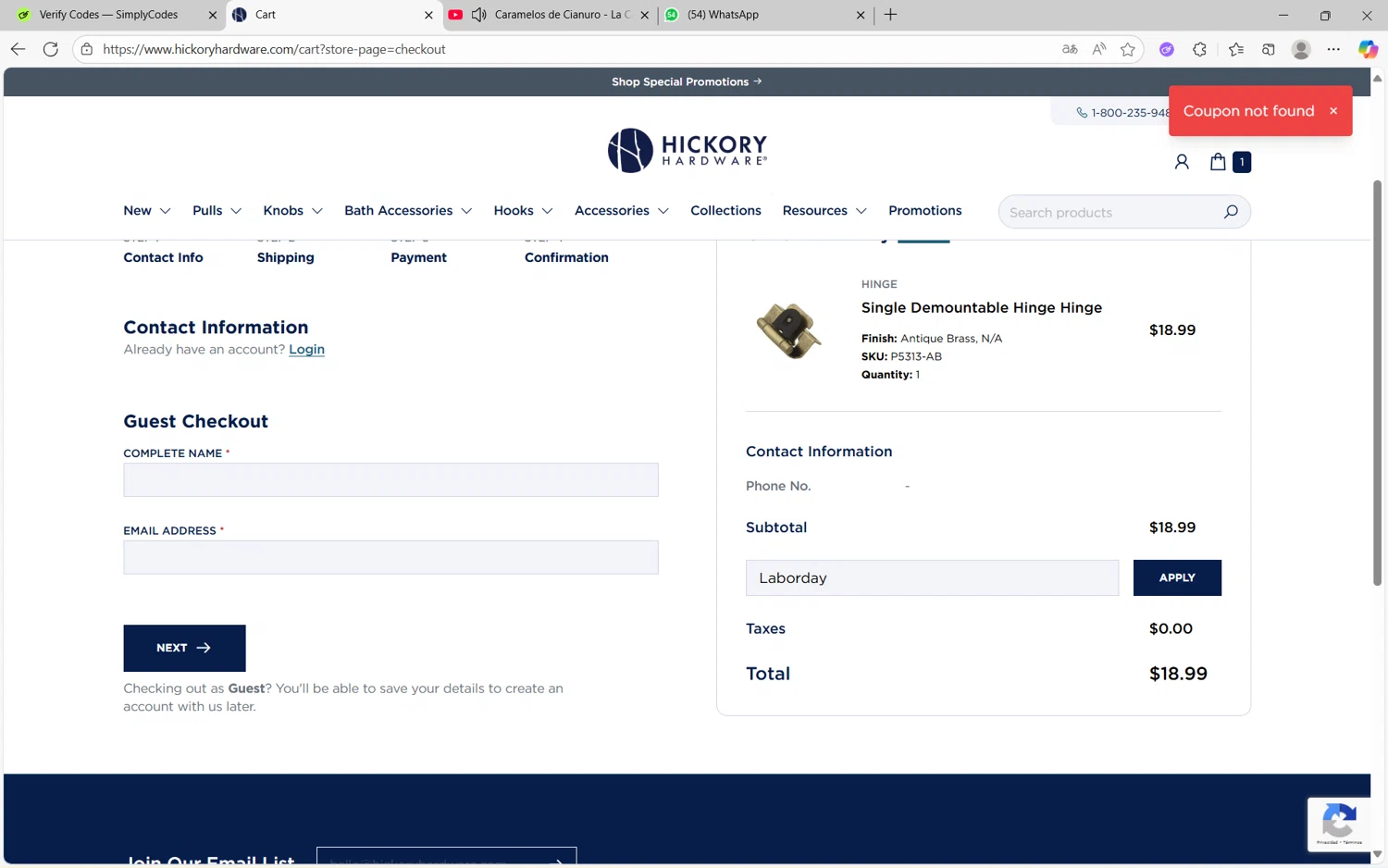 Hickory Hardware discount code screenshot showing code Laborday applied at Hickory Hardware checkout page. Uploaded by SimplyCodes community member juanx1702 on Sep 23, 2025
