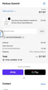 Hickory Summit coupon verification screenshot
