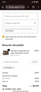 SPOIL20 coupon verification screenshot