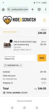 hideans10a coupon verification screenshot