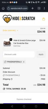 PHOENIXFERALS coupon verification screenshot