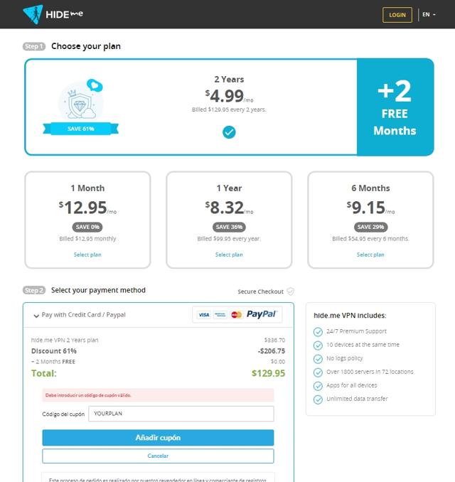 hide.me checkout page showing hide.me promo code box | Screenshot taken by SimplyCodes community member on Dec 11, 2020