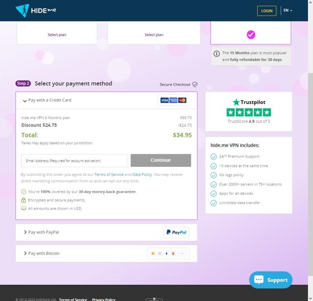 hide.me checkout page showing hide.me promo code box | Screenshot taken by SimplyCodes community member on Jan 15, 2023