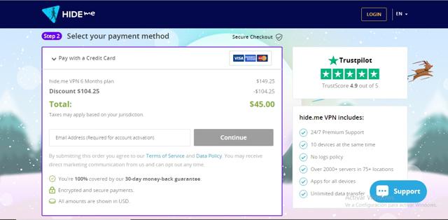 hide.me checkout page showing hide.me promo code box | Screenshot taken by SimplyCodes community member on Dec 17, 2022