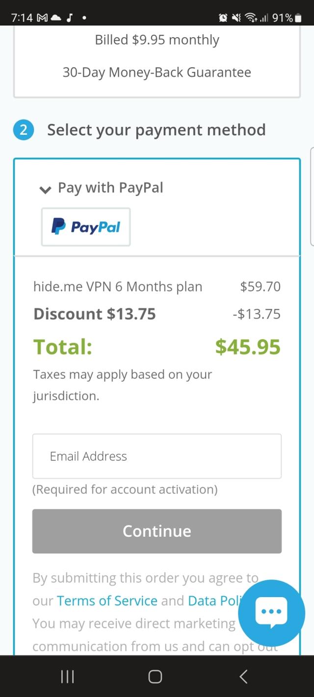 hide.me checkout page showing hide.me promo code box | Screenshot taken by SimplyCodes community member on Mar 14, 2023