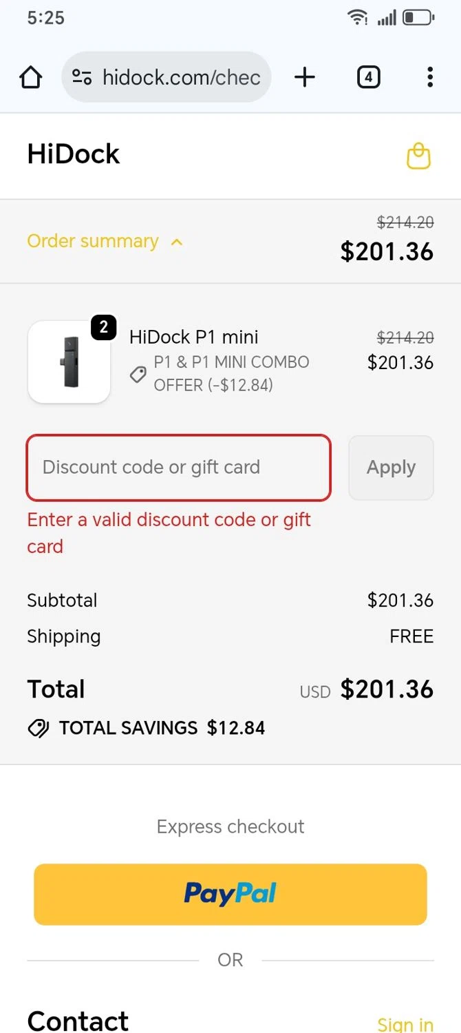 HiDock discount code screenshot showing code HiDock applied at HiDock checkout page. Uploaded by SimplyCodes community member franksanchez on Jan 3, 2026