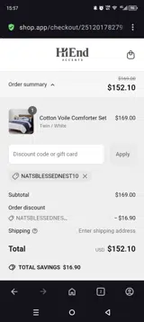 NATSBLESSEDNEST10 coupon verification screenshot