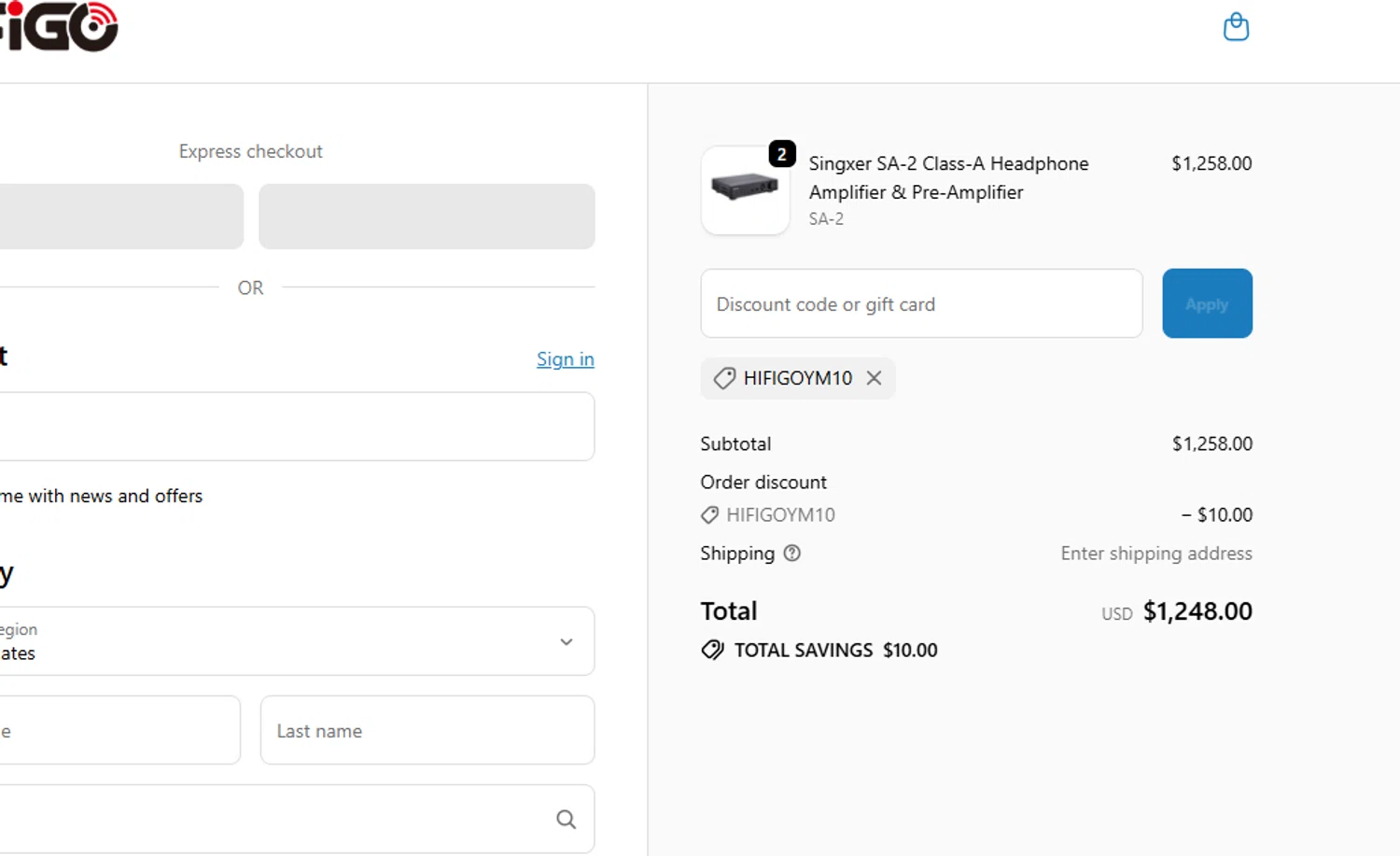 HiFiGo discount code screenshot showing code HIFIGOYM10 applied at HiFiGo checkout page. Uploaded by SimplyCodes community member Carlitoxxxxxxxxxxxxxxxxxxxxxxx on Oct 15, 2025