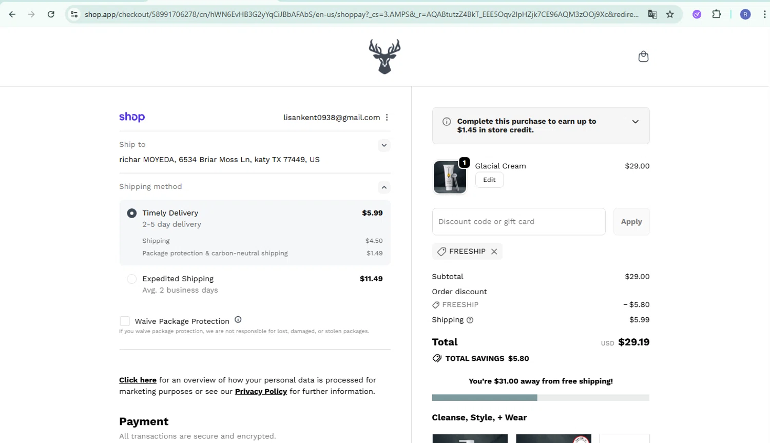 Highland Style discount code screenshot showing code FREESHIP applied at Highland Style checkout page. Uploaded by SimplyCodes community member CoinPilot9113 on Dec 9, 2025