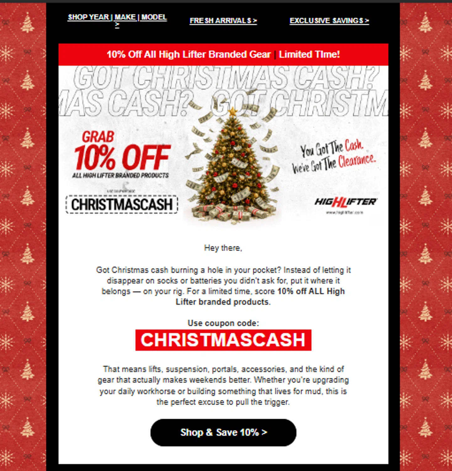 High Lifter promo code screenshot showing code CHRISTMASCASH applied at High Lifter checkout page. Uploaded by SimplyCodes community member ______________ on Dec 28, 2025