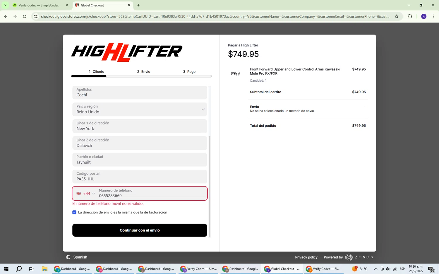 High Lifter promo code screenshot showing code Welcome10 applied at High Lifter checkout page. Uploaded by SimplyCodes community member ThriftySentinel2853 on Feb 26, 2025
