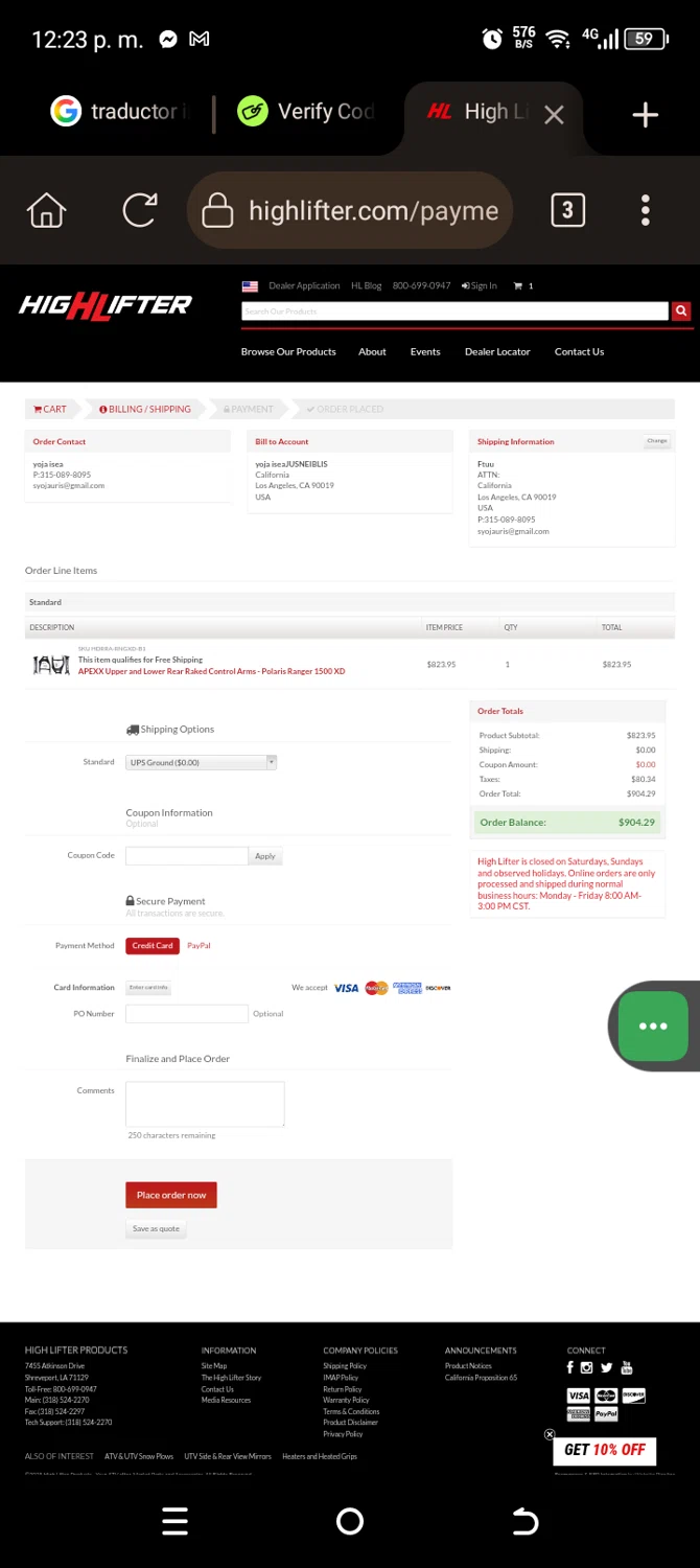 High Lifter checkout page showing High Lifter promo code box | Screenshot taken by SimplyCodes community member on Sep 27, 2025