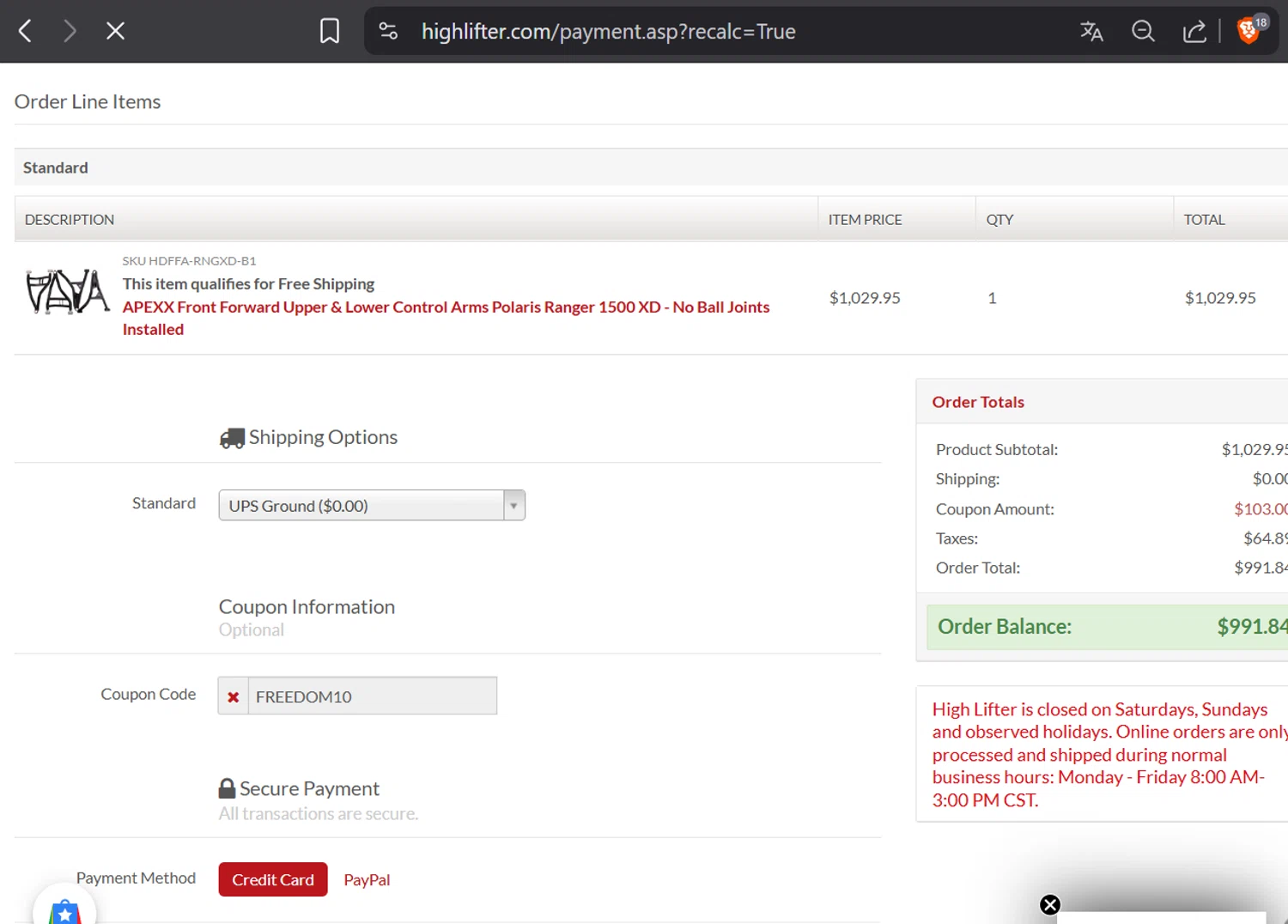 High Lifter checkout page showing High Lifter promo code box | Screenshot taken by SimplyCodes community member on Aug 29, 2025