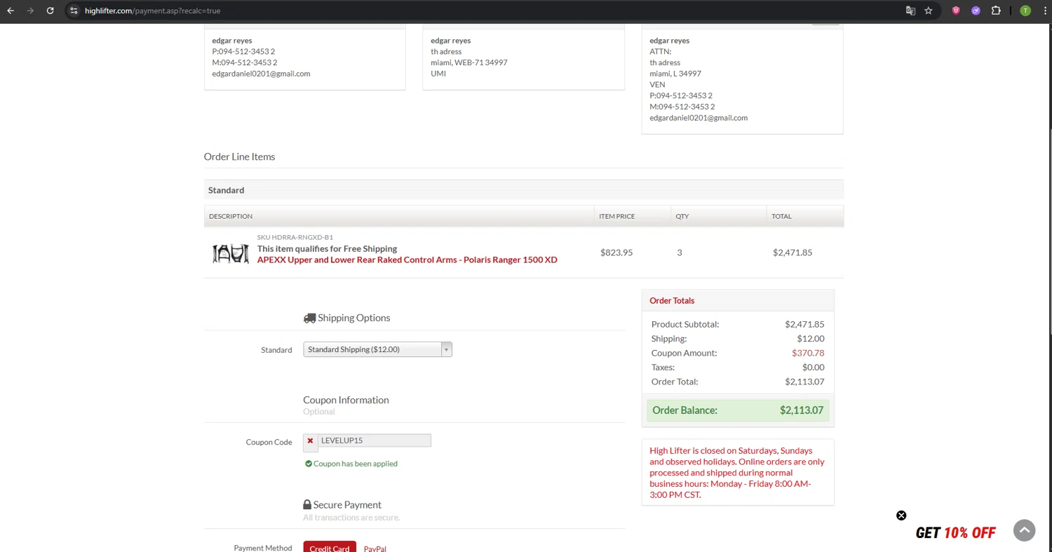 High Lifter checkout page showing High Lifter promo code box | Screenshot taken by SimplyCodes community member on Nov 3, 2025